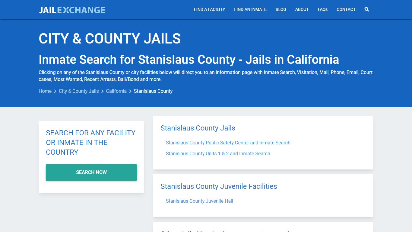 Inmate Search for Stanislaus County | Jails in California - Jail Exchange